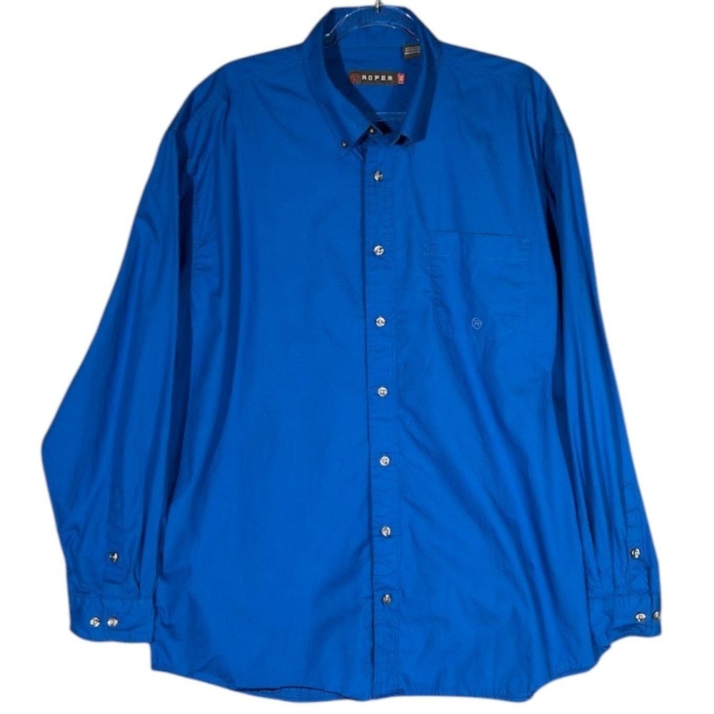 Roper Button Down Shirt Mens XL Blue Western Cowboy Long Sleeve Workwear Casual